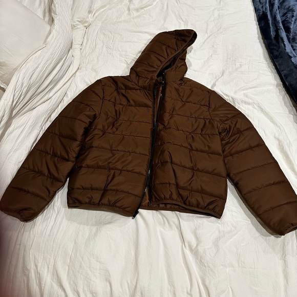 Brown Puffer Jacket with Hood - Picture 1 of 3
